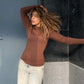 long sleeves basic top in brown
