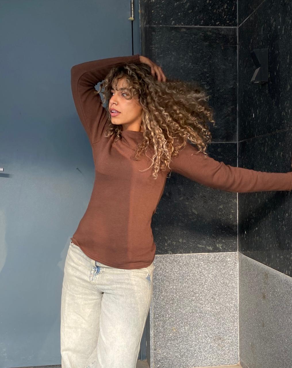 long sleeves basic top in brown