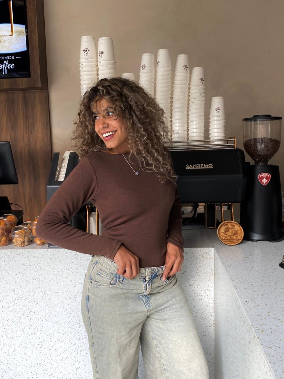 long sleeves basic top in brown