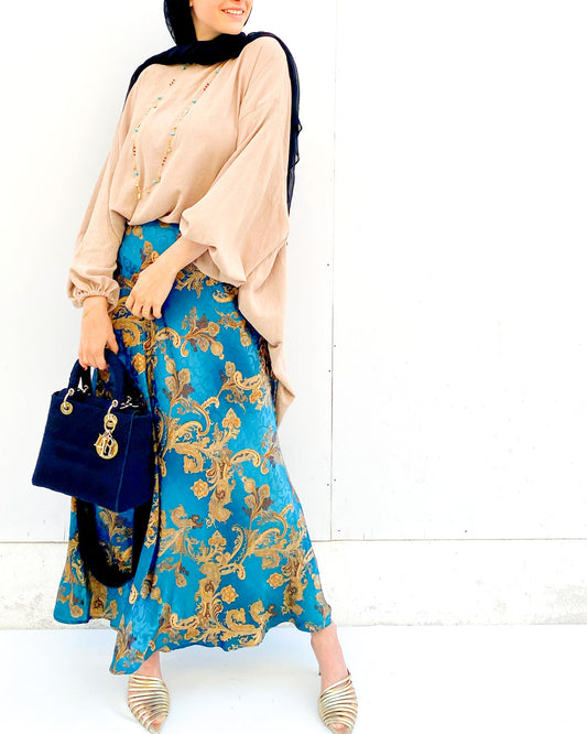 Turquoise silk skirt